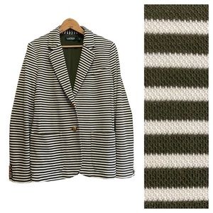 Lauren Ralph Lauren Olive Green White Striped Sweatshirt Blazer